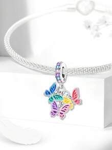 1 件 925 纯银三只彩色蝴蝶珠吊坠钻石套装吊坠吊坠球适合手链 DIY 女士珠宝 - 三蝶齊飛 - 查看 5