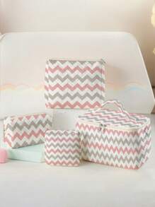 1pc/4pcs Striped Pattern Printed Large Capacity Makeup Bag Set, Portable Cosmetic Storage Box, Travel Toiletry Bag, Suitable For Beach, Swimming Pool, Swimwear And Travel Storage - Multicolor - View 1