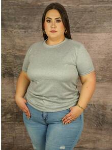 Blusa de cuello redondo en talla grande - Gris - Ver 3