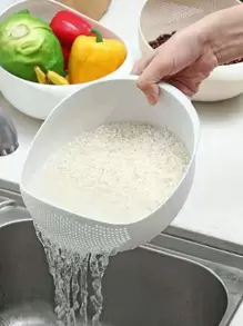 1 Pieza Cesta De Lavado De Arroz Multifuncional Para Cocina, Colador Y Escurridera De Arroz De Plástico Con Cuenco De Lavado Para Frutas Y Verduras - Beis - Ver 1