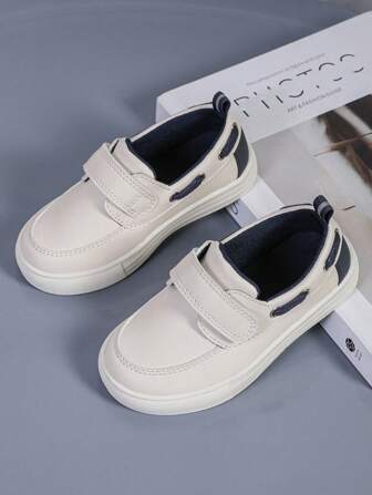 New British Style Children's Hook And Loop Strap Lightweight Waterproof Non-Slip Soft Sole Wear-Resistant Slip-On Casual Loafers, Breathable And Comfortable, Suitable For Students, Parties, Traveling, And Hiking