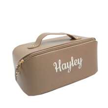 Personalized Embroidered Simple Multifunctional Cosmetic Pouch - Brown - View 3