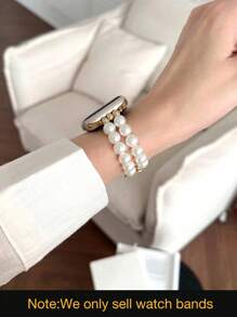 1PC Lśniąca złota kokarda zapięcie elastyczny pasek do zegarka Kompatybilny z paskiem Apple Watch Series Ultra 2 SE 10 9 8 7 6 5 4 3 2 1 Bransoleta z pereł sztucznych Pasek do zegarka Kompatybilny z paskiem Apple Watch 38 mm 40 mm 41 mm 42 mm 44 mm 45 mm 46 mm 49 mm