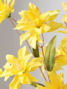 1/3 件 33.5 英寸人造百合假百合人造花婚礼派对装饰花束家居酒店办公室花园工艺艺术装饰 - 黃色 - 查看 4