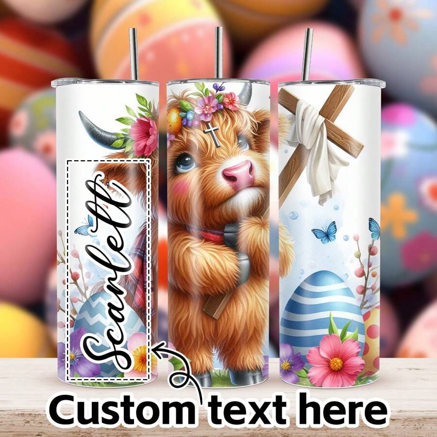 1 chiếc, Cốc thép không gỉ hình trứng bò vùng cao Phục sinh nhiều màu sắc được cá nhân hóa, Cốc cà phê bằng thép không gỉ 20oz có tên tùy chỉnh có nắp đậy, Nhiều mẫu, Cốc hút chân không cách nhiệt hai lớp, Cốc đựng đồ uống nóng lạnh dùng trong nhà bếp ngoài trời khi đi du lịch - nhiều màu - Xem 1