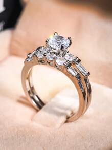 2 件/套漂亮方晶锆石戒指，适合女士结婚订婚周年派对珠宝情人节礼物 - 1# - 查看 4