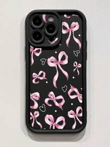 1 pieza Funda de teléfono a prueba de golpes con diseño de lazo rosa de moda, diseño minimalista compatible con Apple/OPPO/Vivo/Redmi y otras series, versión internacional, no la versión nacional - Negro - Ver 5