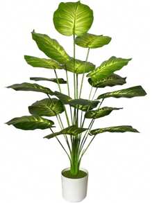 65cm 18 Branches Potted Artificial Plants Indoor Outdoor Fake Plants, Artificial Potted Trees Tropical Palm Floor Plants For Home Office Living Room Bedroom Decoration Housewarming Gift (White, Green) Does Not Include Pots