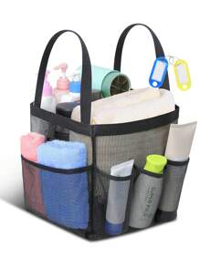 1 pieza Estante de ducha de malla, elemento esencial portátil para dormitorios universitarios, estante de ducha para dormitorio, 8 bolsillos grandes, bolsa de ducha de secado rápido, apta para baños, playas, gimnasios - Multicolor - Ver 11
