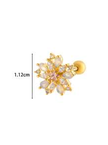 Toppiercing 1pc Fashionable Minimalist Copper Zirconia Star Moon Flower Screw Thread Titanium Steel Cartilage Earring, Ear Bone Piercing Jewelry