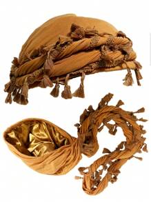 1件流苏头巾，光环头巾，缎面衬里头巾，男女通用流苏头巾帽，男士嘻哈个性化骷髅帽，缎面衬里头巾帽 - 黃色 - 查看 4