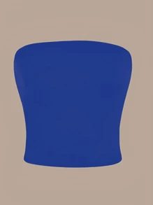 Cropped Top tube Feminino Sem Alça e Sem Bojo Básico Dupla Camada de Suplex Modelador slim fit tomara que caia - Azul - Visão 2