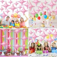 Globos con forma de estrella color rosa, 6 globos cuadrados de lámina de estrella, globos de lámina de aluminio con forma de estrella cuadrangular rosa de 26 pulgadas y 10 pulgadas, usados para decoración de fiestas de compromiso y bodas, decoración de fiestas de cumpleaños, aniversarios, despedidas de soltera, decoración de fiestas de graduación