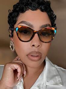 1 件女士休闲波西米亚风 TR90 材质猫眼镜框玳瑁色全框时尚眼镜，适合户外和度假 - 彩色 - 查看 8
