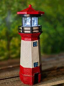 Solar Lighthouse Outdoor Solar Rotating LED Lighthouse Light Waterproof Lighthouse Statue Decorative LED Rotating Lamp For Garden Landscape Outside Yard ,Red Beacon Light House