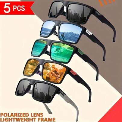 5pcs/Set Square Frame Fashion Glasses, Suitable For Daily Commute, Party, Gift For Family & Friends For Summer Beach Vacation,Outdoor,Travel