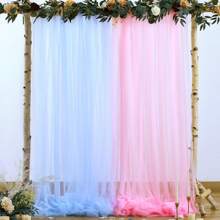 2 piezas de Cortinas de fondo rosa y azul para fiesta de revelación de género, cortinas de tul transparente para decoración de fiesta de cumpleaños y telón de fondo fotográfico - Multicolor - Ver 2