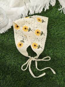 1 件度假风针织花卉三角围巾头巾头巾发巾，头巾秋冬女式头带发带女式发饰