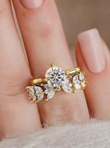 1 Set 925 Sterling Silver Wheat Ear Geometric Double Layer Rings, Suitable For Women's Daily Matching, Also Can Be Used As Party Accessories, High-Quality Ladies Rings, Exquisite Jewelry Gift