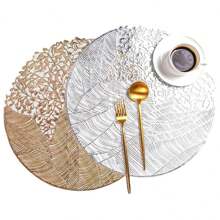 Round Vinyl Placemat,3/1 Set Of Gold Leaf Placemat,3/1 Indoor-Outdoor Hollow Metal Plate Non-Slip Suitable For Dinner, Party, Wedding Decoration Center Decoration Gifts Birthday Graduation Birthday Decorations Party Decorations Bachelorette
