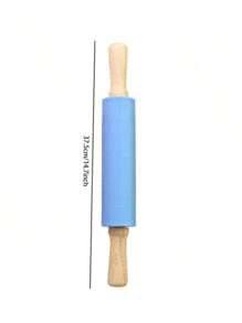 1pc Silicone Rolling Pin With Wooden Handle, Non-Stick Dough Roller