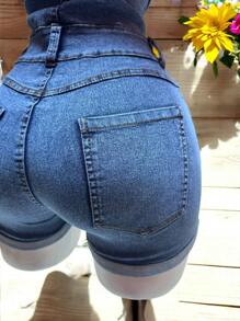 YOREE STRETCH DENIM JUMPSUIT WITH GOLDEN BUTTONS MOD. - 淺色水洗藍 - 查看 8
