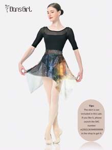 DonsGirl Women's Ballet Leotard - Elastic Mesh Splice 3/4 Sleeve, Modern/Classical Dance Unitard, Professional Performance Wear - Black - View 5