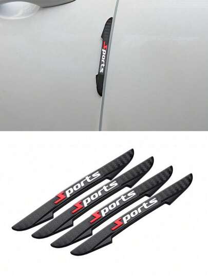 4pcs Fiber Texture Car Anti-Collision Protector, Rearview Mirror And Car Door Edge Anti-Scratch, Anti-Collision Strips