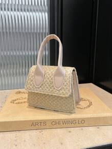 1pc 新款时尚简约手提包甜美可爱迷你休闲手提包女小众个性小包纹理斜挎小方包斜挎小格纹编织格子斜挎包精致高档纹理千金感单手拎单肩包女 - 編織手提包 - 查看 10