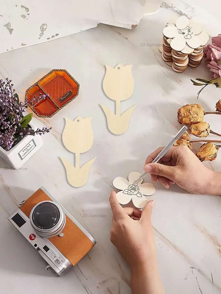 10pcs Floral Wooden Cutouts With Holes For DIY Crafts - Perfect For Home Decor, Painting Projects & Special Occasions Like Valentine's, Easter, Mother's Day, Birthdays & Weddings, Perfect For Thanksgiving