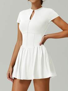 NcmRyu Solid Color Minimalist Elastic Seamless Tennis Dress, Spring/Summer - White - View 4