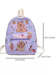 1 Pc Large-Capacity Cute Capybara Pattern School Bags.Lively Student Bag With Multi Pockets.Fashionable School Bag.Practical Handbag .Personalized Lightweight School Backpack.Portable Backpack With Multi Compartments - Purple - View 5