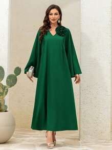 Damen Retro Lässig Kleid, Frühlings- und Sommerkleidung für Frauen handgefertigt mit großen Blumen, elegante weite Ärmel geeignet für Frühlingskleider in luftiger Passform