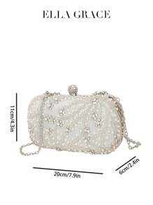 1pc Elegant And Romantic Solid Color Pearl Beaded Evening Bag With Rhinestone Studded Heavy Duty Clutch BoxTready Bride Bag, Perfect For Party,Wedding, Prom,Dinner/Banquet, Matching With Wedding Dress, Formal Dresses, Prom Dress, Birthday Dress, Party Dress, Elegant Pearl Clutch, Prom Bag - Silver - View 3