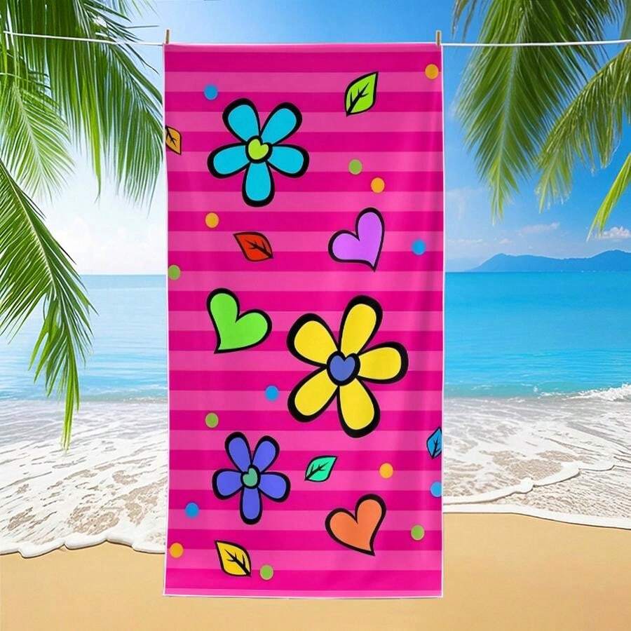 1 件海洋系列动物图案沙滩巾，个性化柔软舒适毛绒沙滩巾 - 彩色 - 查看 1