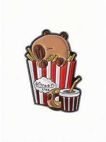 1pc/4pcs/5pcs/6pcs/9pcs Cute Capybara Student Design Hamburger, French Fry, Cartoon Badge, Adorable Capybara Enamel Pin, Cartoon Brooch - Brown - View 16