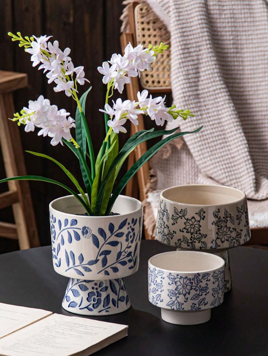 蓝柳兰花种植器中国陶瓷花瓶，适合蝴蝶兰 - 青花瓷 - 查看 1