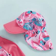 Toddler Baby Girl One Piece Swimsuit UPF 50+ Sun Protection Long Sleeve Rash Guard Bathing Suit Swimwear Sunhat Set - Hot Pink - View 4