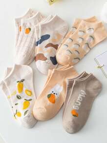 6 Pairs/Pack For Ladies, Cute And Sweet Japanese Style Bunny Mango Lemon Low-Top Shallow Socks, Student Girl Style Socks - Multicolor - View 3
