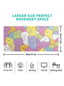 1pcCute Cat Game Mouse Pad, Large Mouse Pad, Large Computer Keyboard Pad, Sewn Edge Mouse Pad, Non-Slip Rubber Mouse Pad