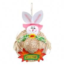 Easter Welcome Door Wreath 3D Bunny Straw Hat Hanging Ornaments For Shop Home Party Garden - Pink - View 1