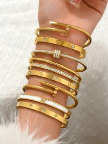 1pc Stainless Steel Bracelet Men And Women's Four Seasons Personalized Design Heart Zirconia Bracelet Jewelry Accessories Gifts, Jewelry Gold Jewelry Jewelry Women Bracelets Accessories Women Stainless Steel Jewelry Bracelets For Women