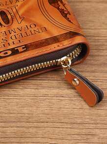 1 pieza Billetera casual de moda para hombre, estilo retro con estampado de USD, bolsa con cremallera corta de PU, ultraligera, monedero multifuncional, fácil de llevar, adecuado para adolescentes, casual de verano, al aire libre, deportivo, viajes, regalos de graduación o cumpleaños, accesorios formales/de negocios, ideas para el Día de San Valentín