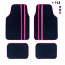 Conjunto de 4 tapetes de carro com bordas brilhantes, personalizados para mulheres, na cor preta, fáceis de limpar, com fundo de PVC antiderrapante, adequados para a maioria dos modelos. Frente 25,39 pol x 17,32 pol, traseira 13,77 pol x 16,92 pol. - Tamanho Único - Ver 13