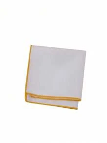 1pc Fashion Versatile White Pocket Square With Colored Trim, Business Suit Accessory Handkerchief For Men