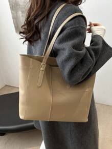 A Retro Fashion Large Capacity Tote Bag, Zip Opening, Stitching, Solid Colour Soft Surface, Lightweight Shoulder Bag. Suitable For Ladies Daily Life Leisure, Commuting, Holiday, Work Use