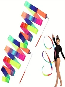 1pc Ombre Color Gradient Rhythmic Gymnastics 4m Ribbon Dance Performance Prop - Suitable For Gymnastics, Birthday Parties And Wedding Decorations - Multicolor - View 2