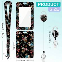 1 Set (Clip retráctil + Portador de tarjeta de identificación + Cordón) Carrete de identificación con clip para el estetoscopio de enfermera, clip de bobina extensible, llavero con botella de pastillas y jeringa, cordón de tela desmontable con diseño floral negro, estuche protector para tarjeta de identificación, adecuado para accesorios de oficina estéticos, útiles escolares, de vuelta a clases