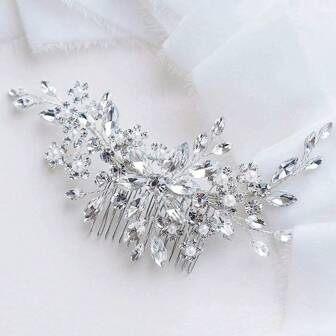 1pc Handmade Women's Crystal Hair Accessory, Pearl Embellished Hair Comb Suitable For Ball, Wedding, Banquet