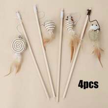 4pcs/5pcs Natural Handmade Cat Lover And Cat Mom Love Wands, The Joy Source For Cat Lover And Cat Mom Loves - Suitable For Daily Playing - Multicolor - View 4